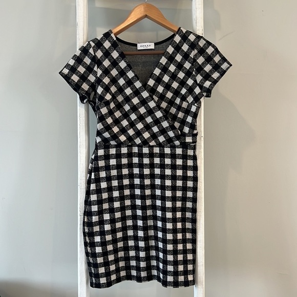 Gilli gingham black and white stretchy wrap checkered dress size small - Picture 2 of 8